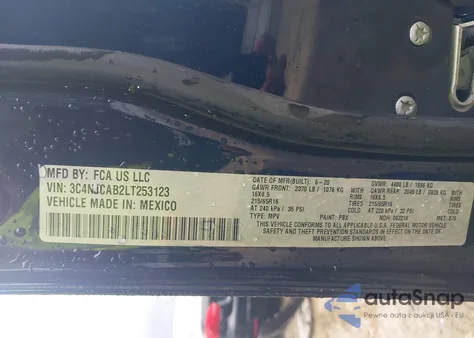 2020 Jeep Compass Sport Fwd z USA, uszkodzony, nr VIN 3C4NJCAB2LT253123